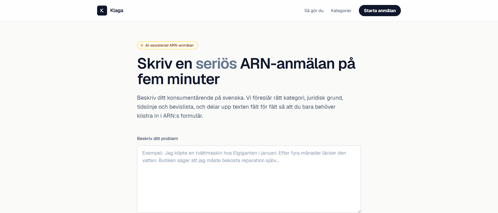 Screenshot of klagobrev.se